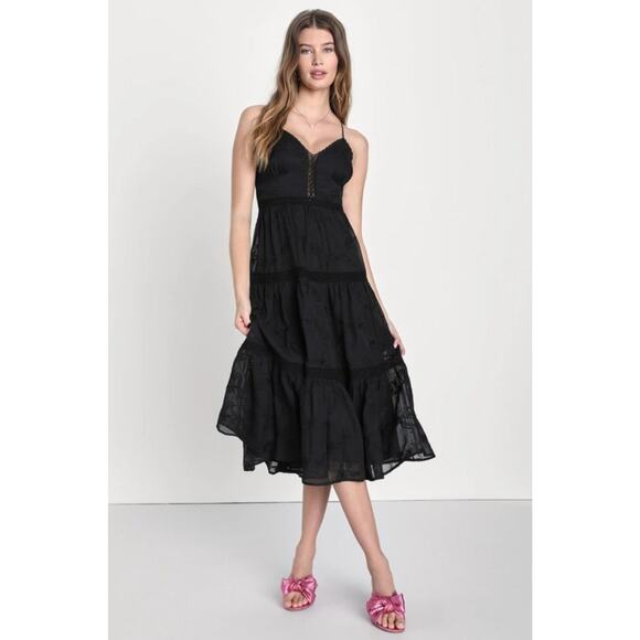 Lulus-Forever Your Darling Black Embroidered Lace Backless Midi Dress - Picture 1 of 3